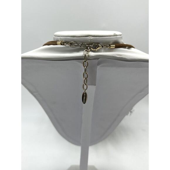 St. Thomas Etched Medallions Copper Tone Brown Suede Patina Statement Necklace - Picture 13 of 15